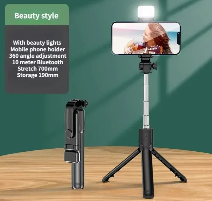 Wireless Selfie Stick for Smartphone, Foldable Tripod with Bluetooth Remote, Portable Stand, Vlog Shooting Record, 44"