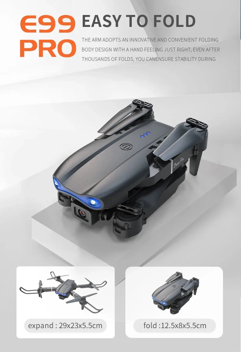 Foldable Mini E99Pro RC Helicopter with 5G WiFi FPV 4K Dual HD Camera Height Hold Wide Angle Professional Drone
