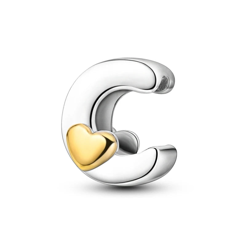 Fit Original 925 Sterling Silver Letter Charms Beads A-Z Golden Love Alphabet Charms For Women Fine DIY Birthday Jewelry Gifts