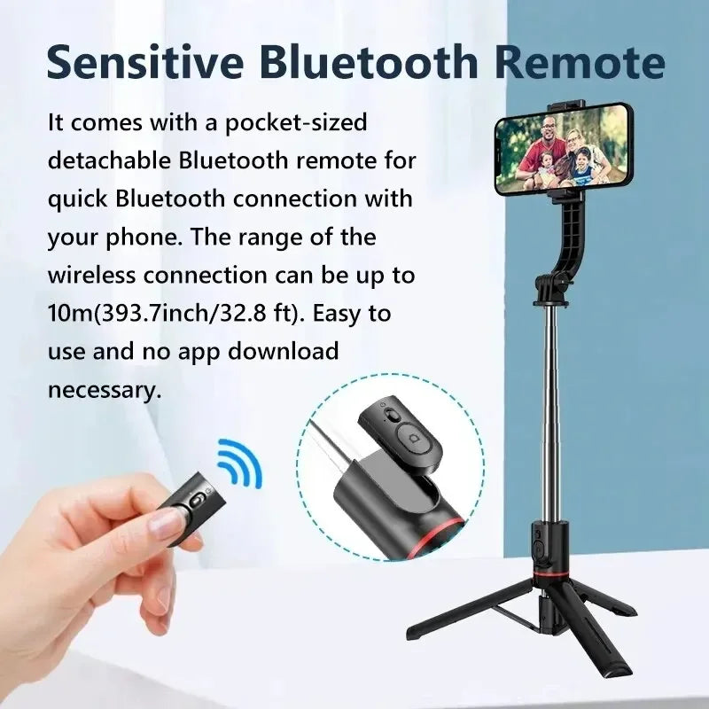 Wireless Selfie Stick for Smartphone, Foldable Tripod with Bluetooth Remote, Portable Stand, Vlog Shooting Record, 44"