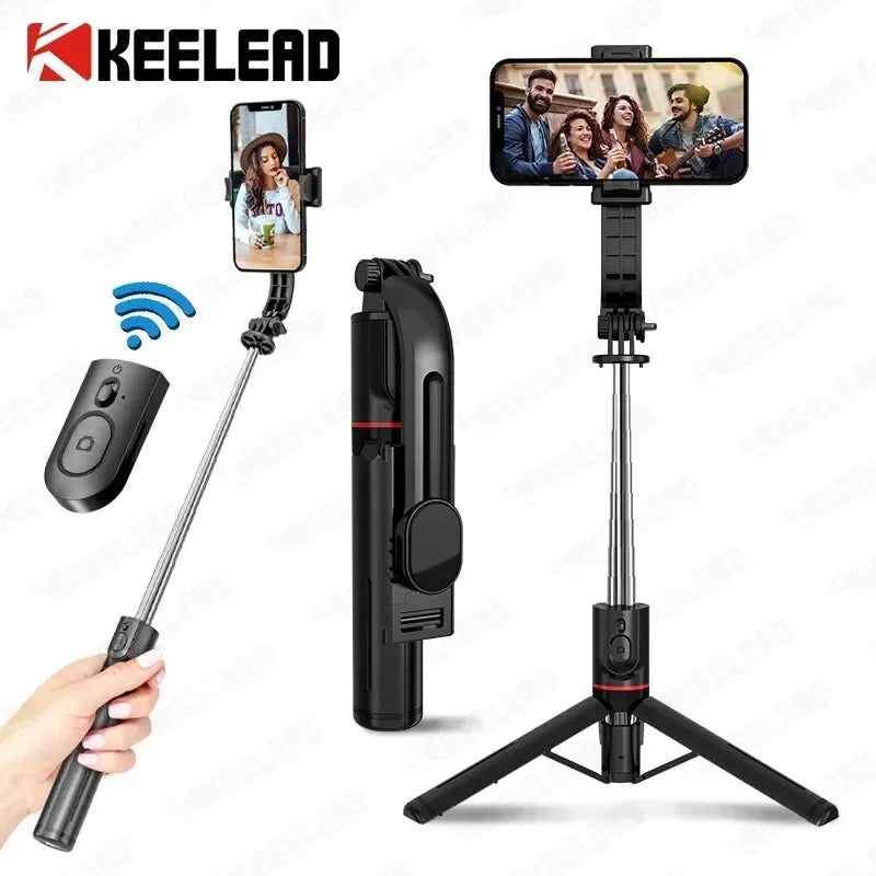 Wireless Selfie Stick for Smartphone, Foldable Tripod with Bluetooth Remote, Portable Stand, Vlog Shooting Record, 44"