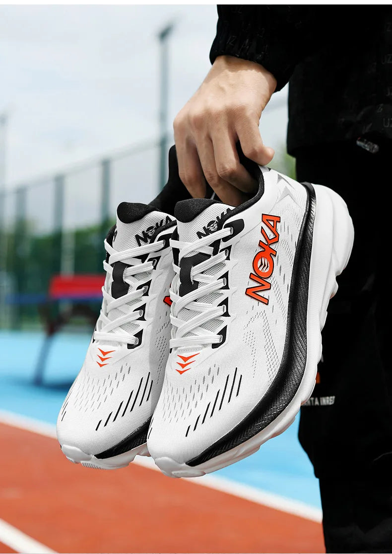 Men's Carbon Plate Air Cushion Running Shoes Breathable Lightweight Marathon Women's Athletic Nonskid Elastic Sports Sneakers