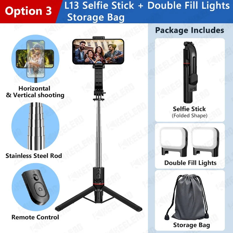 Wireless Selfie Stick for Smartphone, Foldable Tripod with Bluetooth Remote, Portable Stand, Vlog Shooting Record, 44"
