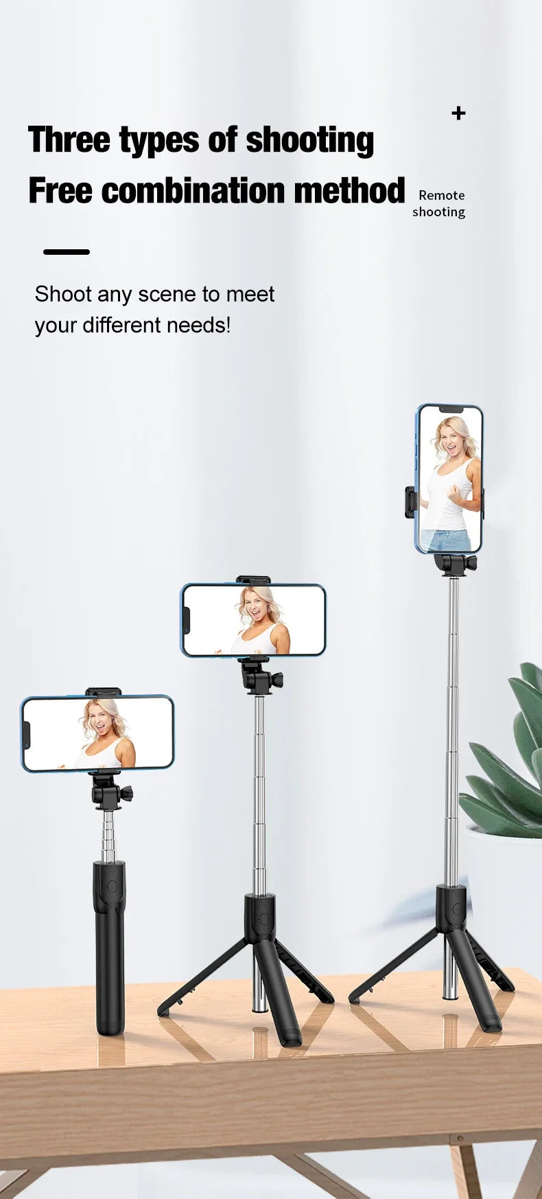 Bluetooth Cell Phone Selfie Stick Tripod Wireless Remote multifunctional Extendable Portable Phone Stand Live Streaming Video