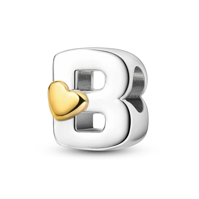 Fit Original 925 Sterling Silver Letter Charms Beads A-Z Golden Love Alphabet Charms For Women Fine DIY Birthday Jewelry Gifts