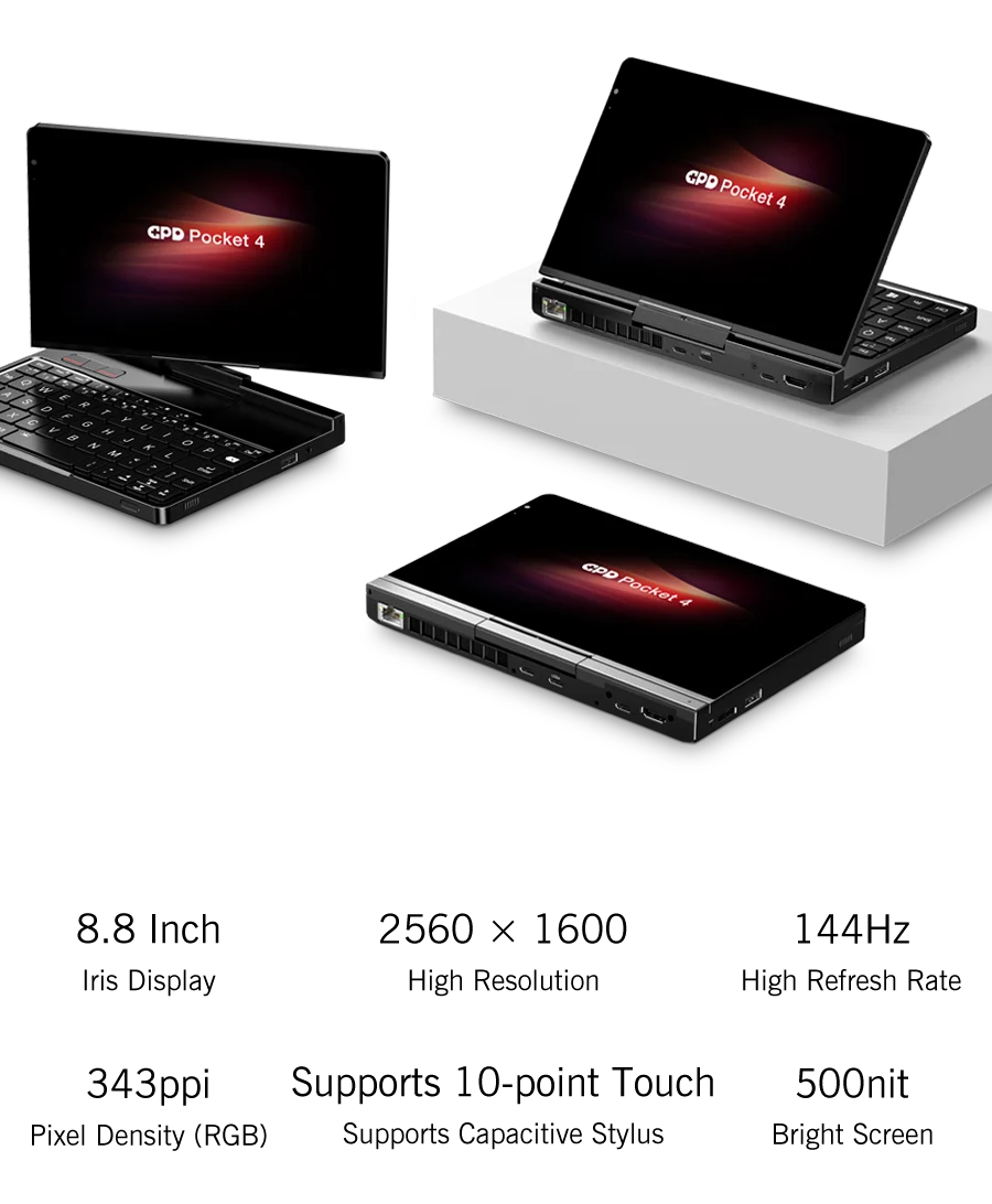 New 2025 version! GPD Pocket 4 8.8-inch AMD Ryzen AI 9 HX 370/8840U 64GB RAM 2TB NVMe Mini Laptop Computer for business