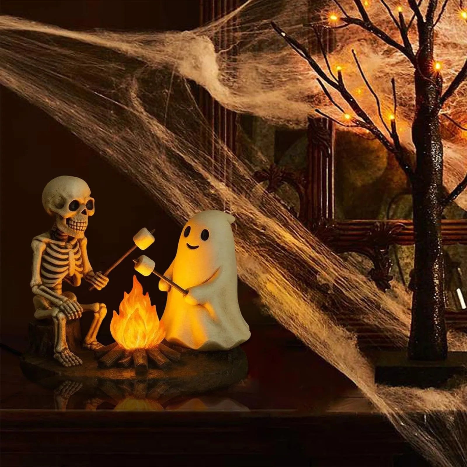 Halloween Skeleton Ghost Bonfire Night Lamp , Flickering Ghost Skeleton Decoration | Indoor Lighting for Mantel Bedside Living R