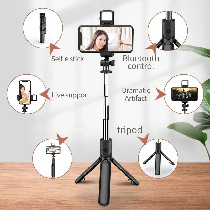 Retractable Handheld Head Selfie Stick 70CM Universal Mobile Phone Stand with Unlimited Remote Control Fill Light For All Phones