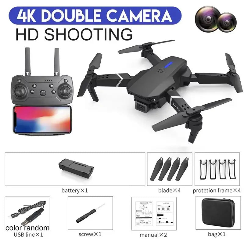 E99Pro HD Drone. 4K dual WiFi FPV, obstacle avoidance. Professional quadcopter for aerial photography.