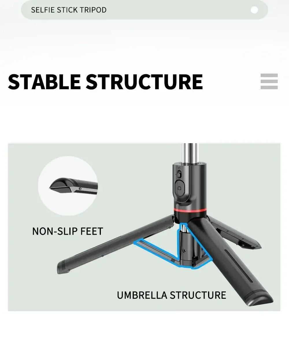 Wireless Selfie Stick for Smartphone, Foldable Tripod with Bluetooth Remote, Portable Stand, Vlog Shooting Record, 44"