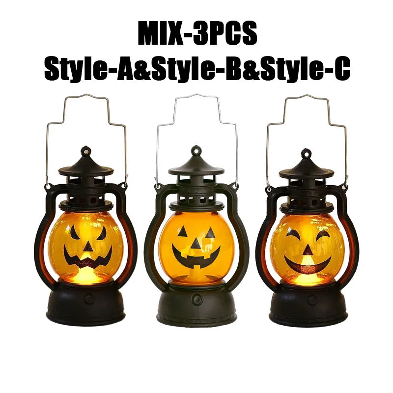 Halloween Decorations LED Ghost Lantern Candle Lights Stump Lanterns Holiday Ambience Ornaments Horror Decoration