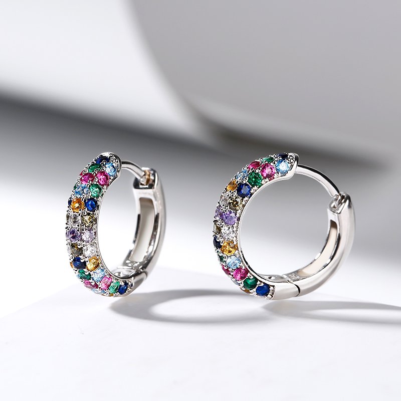 Fashion silver color Round Mini Earrings Set Half Hoop Colorful Zircon Ladies Luxury Jewelry Hoop Earrings