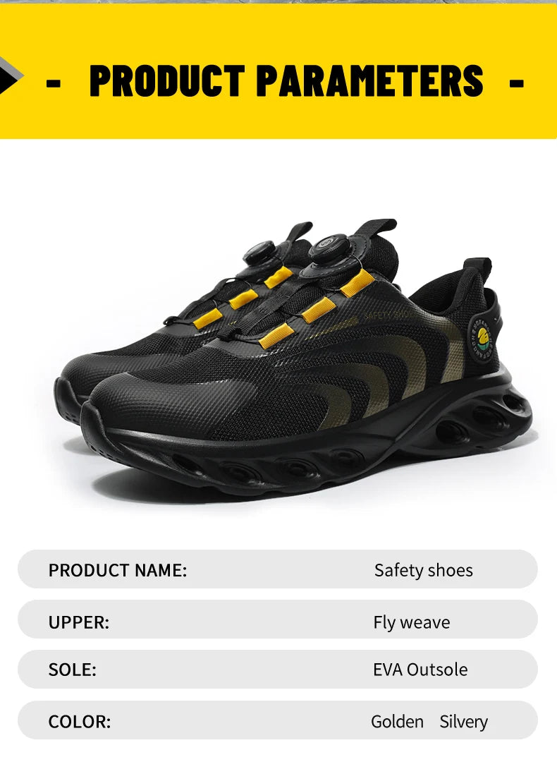 Rotary Buckle Work Sneakers Protective Shoes Lightweight Safety Shoes Puncture-Proof Anti-smash Steel Toe Shoes Work Footwear