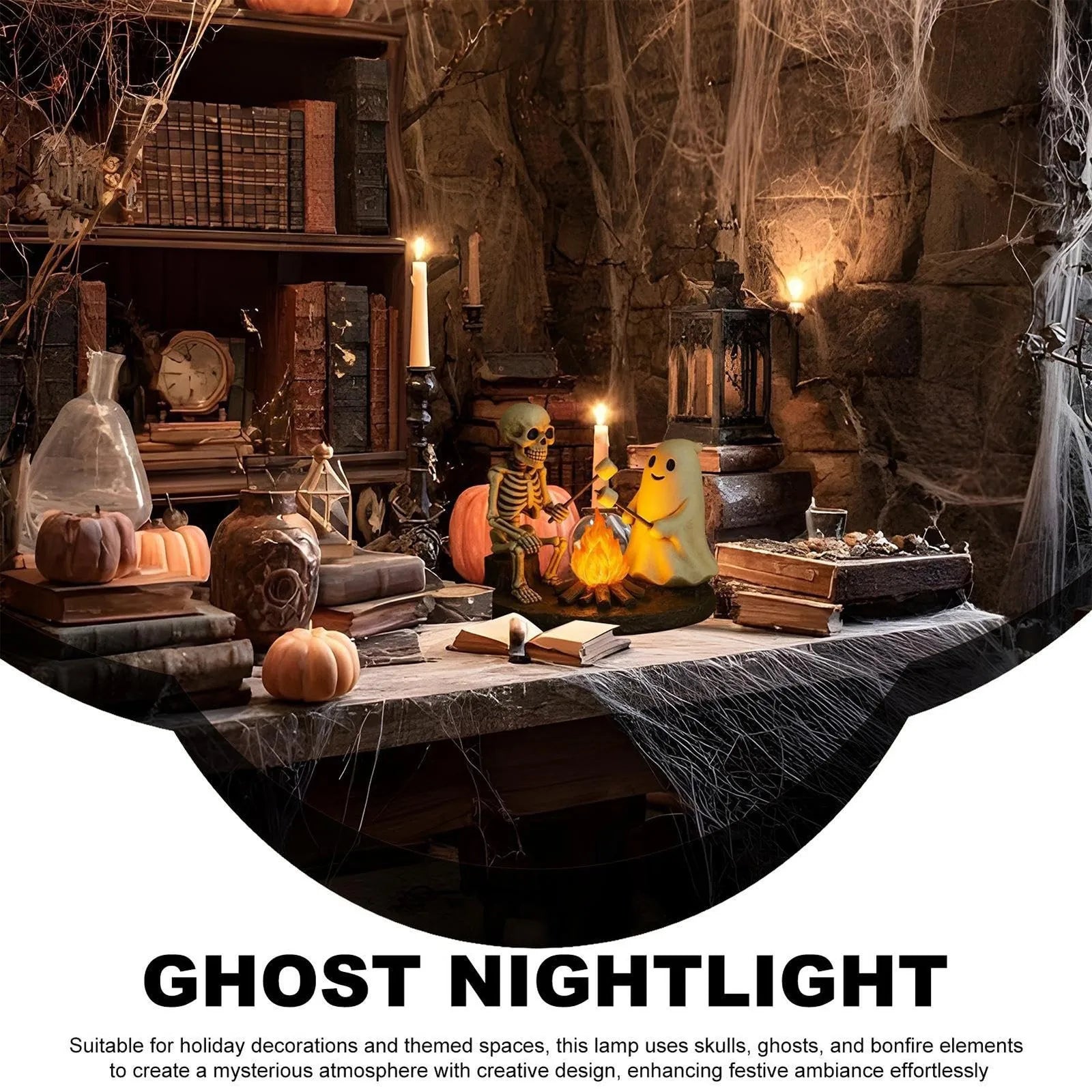 Halloween Skeleton Ghost Bonfire Night Lamp , Flickering Ghost Skeleton Decoration | Indoor Lighting for Mantel Bedside Living R