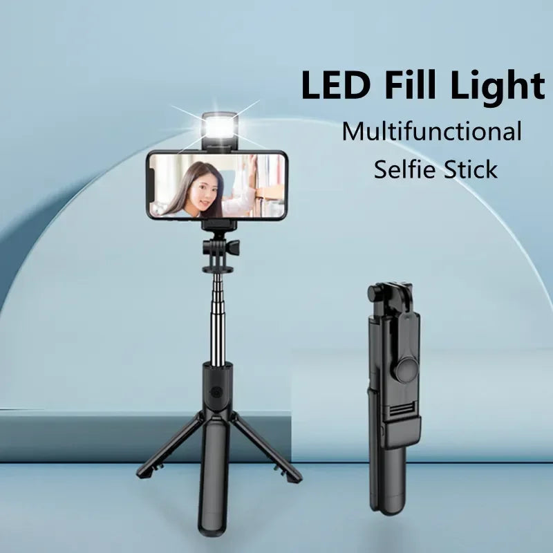 Retractable Handheld Head Selfie Stick 70CM Universal Mobile Phone Stand with Unlimited Remote Control Fill Light For All Phones