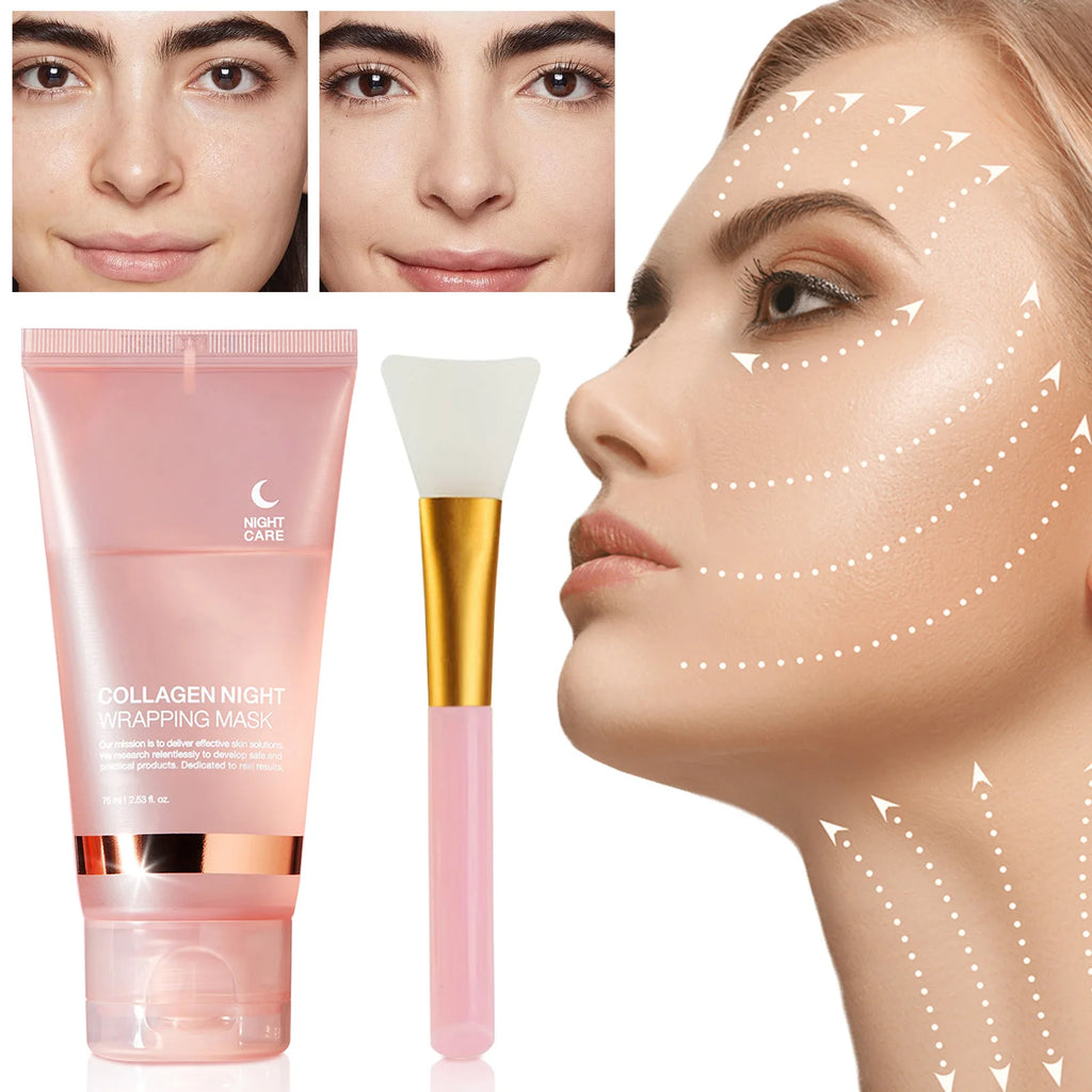 Lakerain Collagen Night Wrapping Mask Elasticity Hydration Care Reduces Sagging & Dullness Hydrolyzed Collagen For Glowing Skin