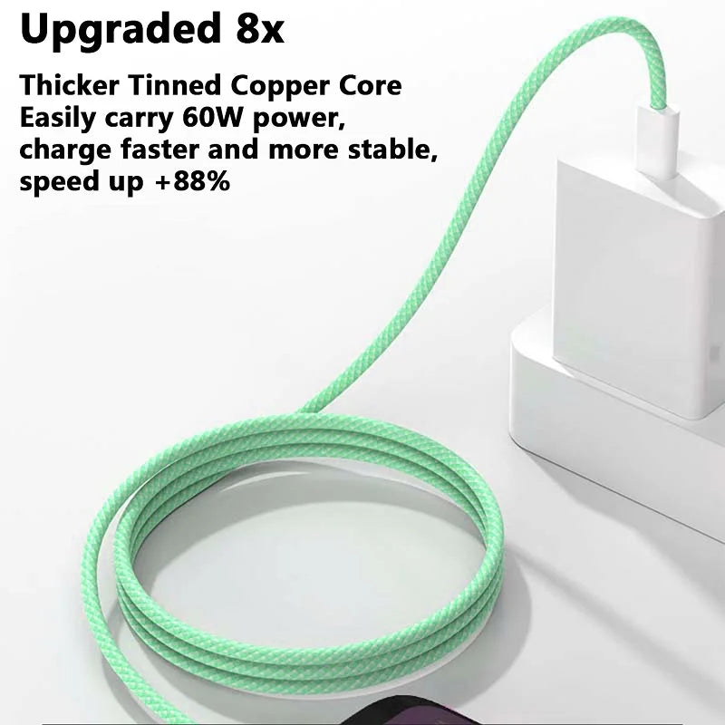 PD 60W Type C to Type C Color Cable For  iphone 15 15pro  Fast Charging For Xiaomi Samsung Huawei Type C Weaving Cable  1M 2M 3M