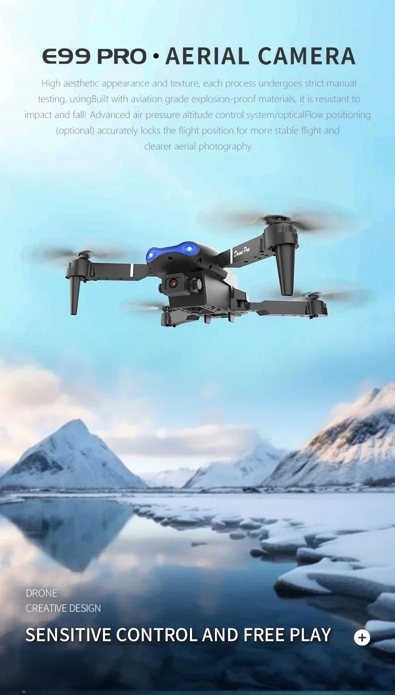 Foldable Mini E99Pro RC Helicopter with 5G WiFi FPV 4K Dual HD Camera Height Hold Wide Angle Professional Drone