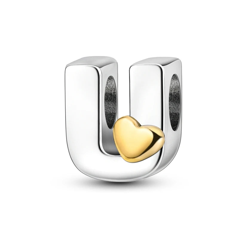 Fit Original 925 Sterling Silver Letter Charms Beads A-Z Golden Love Alphabet Charms For Women Fine DIY Birthday Jewelry Gifts