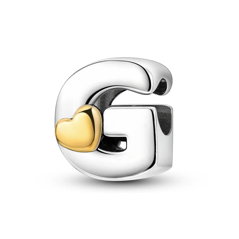 Fit Original 925 Sterling Silver Letter Charms Beads A-Z Golden Love Alphabet Charms For Women Fine DIY Birthday Jewelry Gifts