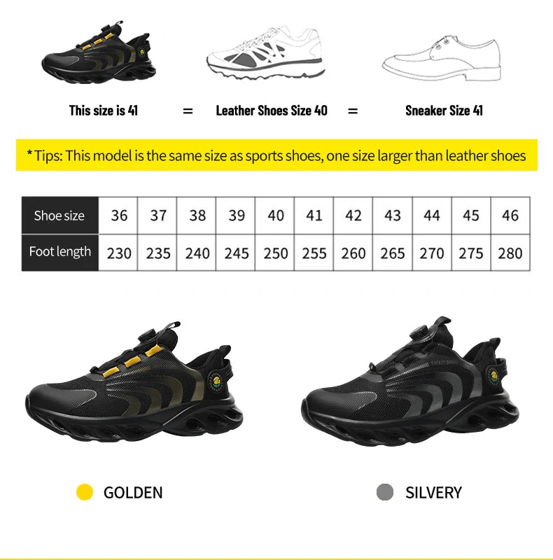 Rotary Buckle Work Sneakers Protective Shoes Lightweight Safety Shoes Puncture-Proof Anti-smash Steel Toe Shoes Work Footwear
