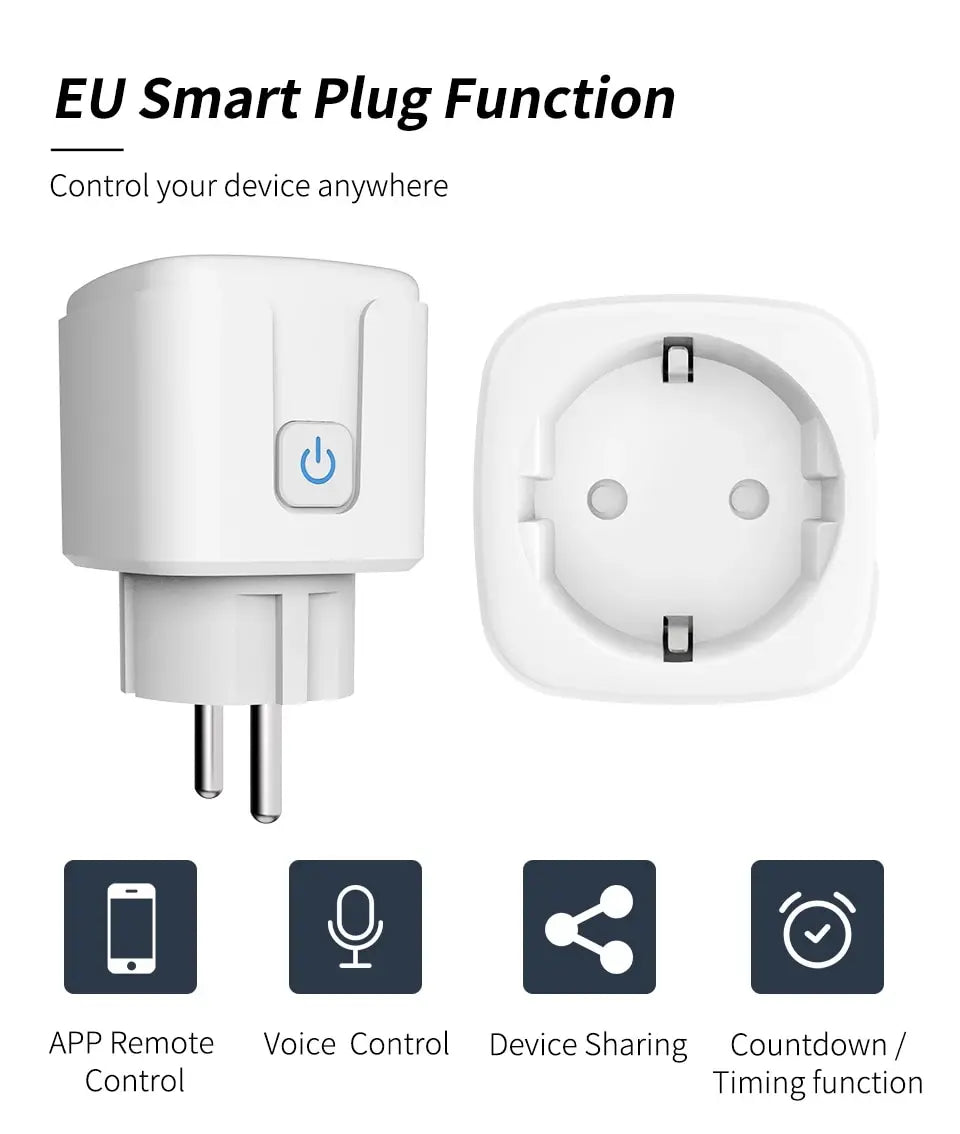 Tuya 16A 20A EU Smart Socket WiFi Smart Plug With Power Monitoring Timing Function Voice Control Alexa Google Assitant