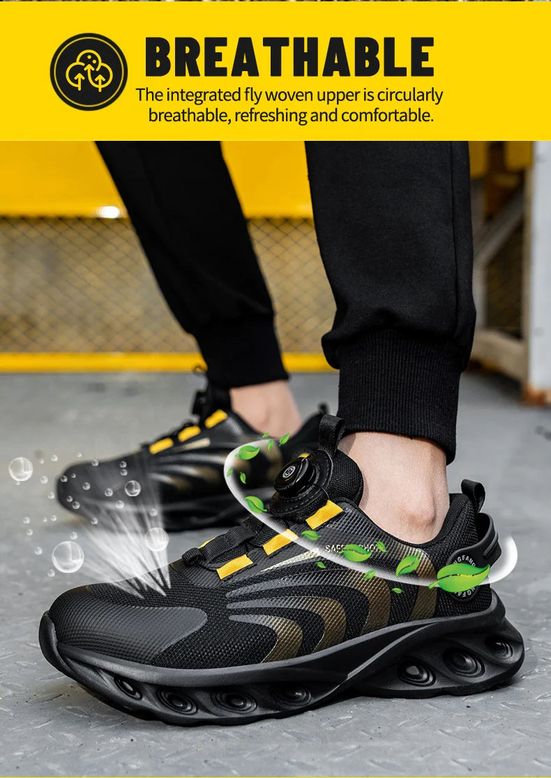 Rotary Buckle Work Sneakers Protective Shoes Lightweight Safety Shoes Puncture-Proof Anti-smash Steel Toe Shoes Work Footwear