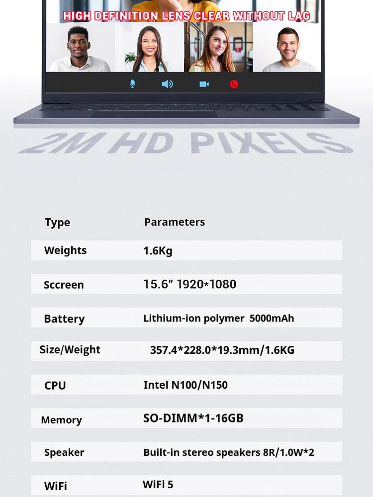 FIREBAT AT15 Laptop 15.6 Inch Intel N100/N150 16GB RAM 512GB SSD Office Business Laptops
