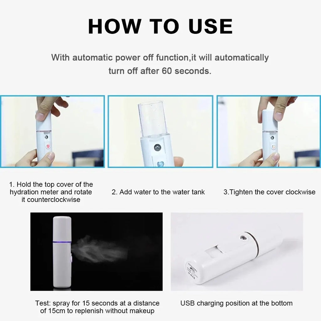 20ml Portable Nano Facial Sprayer - USB Rechargeable Handheld Face Steamer & Air Humidifier for On-The-Go Hydrating Skin Care