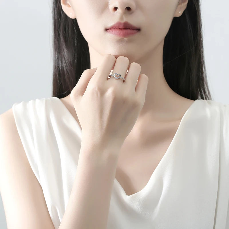 Original 925 Sterling Silver Rings For Women Love Heart Crown Wishbone Engagement Wedding Ring Rose Gold Luxury Jewelry Gift
