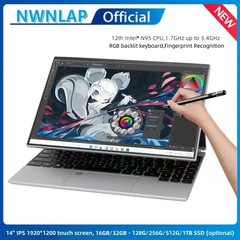 14-inch IPS touch screen computer tablet laptop N95 office business notebook 16G RAM 128G - 1TB SSD RGB WINDOWS 11 Touch ID