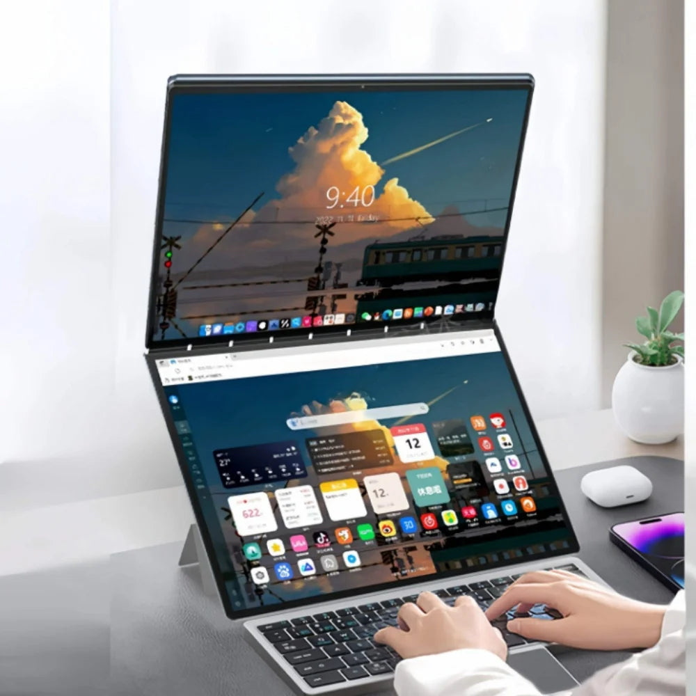 Intel N100 CPU Dual Screen Laptop 14"+14 " 2K Touch Screen Notebook 32GB 360 Degree Flip Metal Case 2 in 1 Laptop Computer