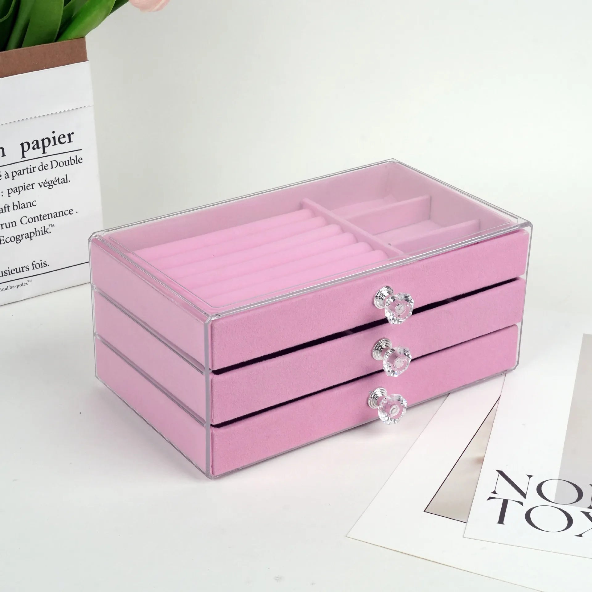 Velvet Stud Earrings Storage Box Three Layer Jewelry Organizer Dust Proof Drawer Design for Accessories Dressing Jewelry Box
