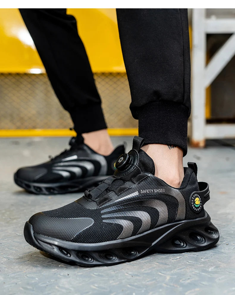 Rotary Buckle Work Sneakers Protective Shoes Lightweight Safety Shoes Puncture-Proof Anti-smash Steel Toe Shoes Work Footwear