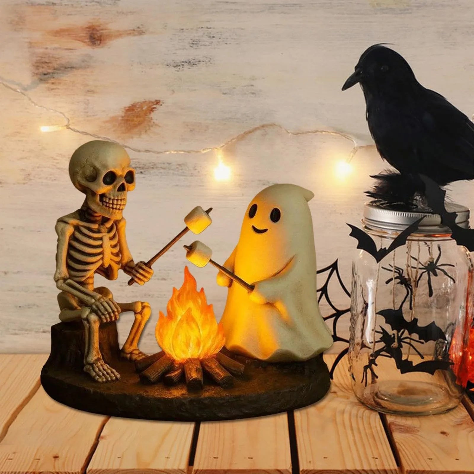 Halloween Skeleton Ghost Bonfire Night Lamp , Flickering Ghost Skeleton Decoration | Indoor Lighting for Mantel Bedside Living R