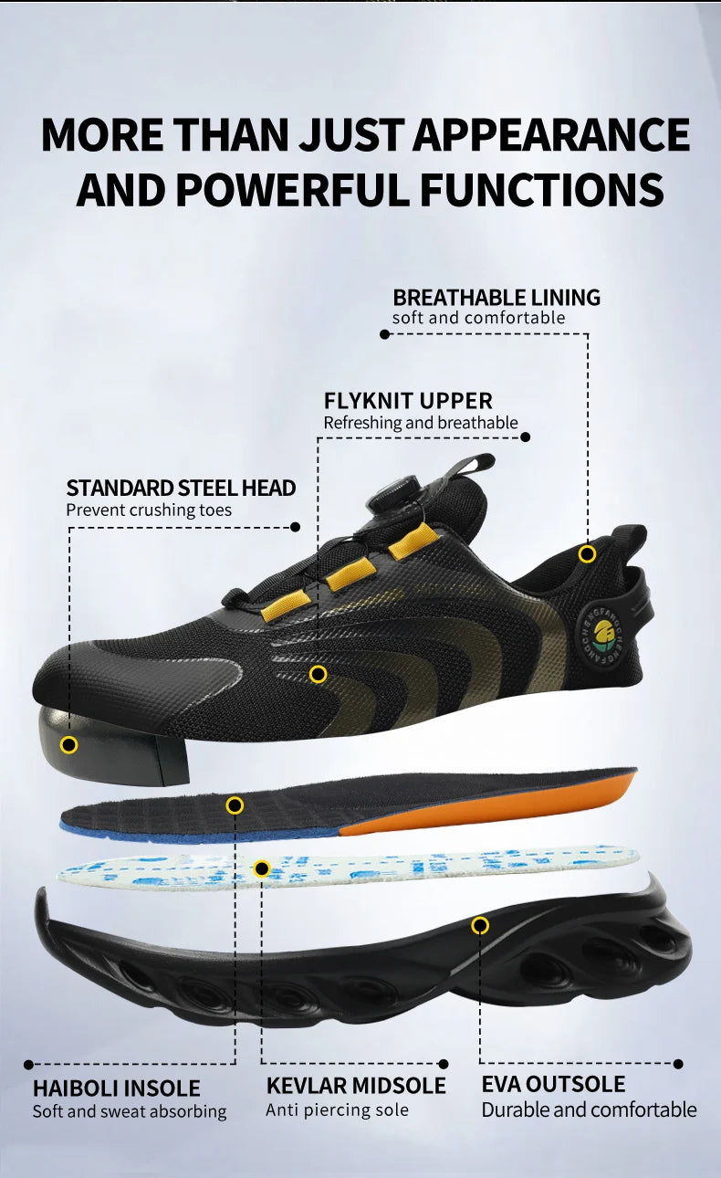 Rotary Buckle Work Sneakers Protective Shoes Lightweight Safety Shoes Puncture-Proof Anti-smash Steel Toe Shoes Work Footwear