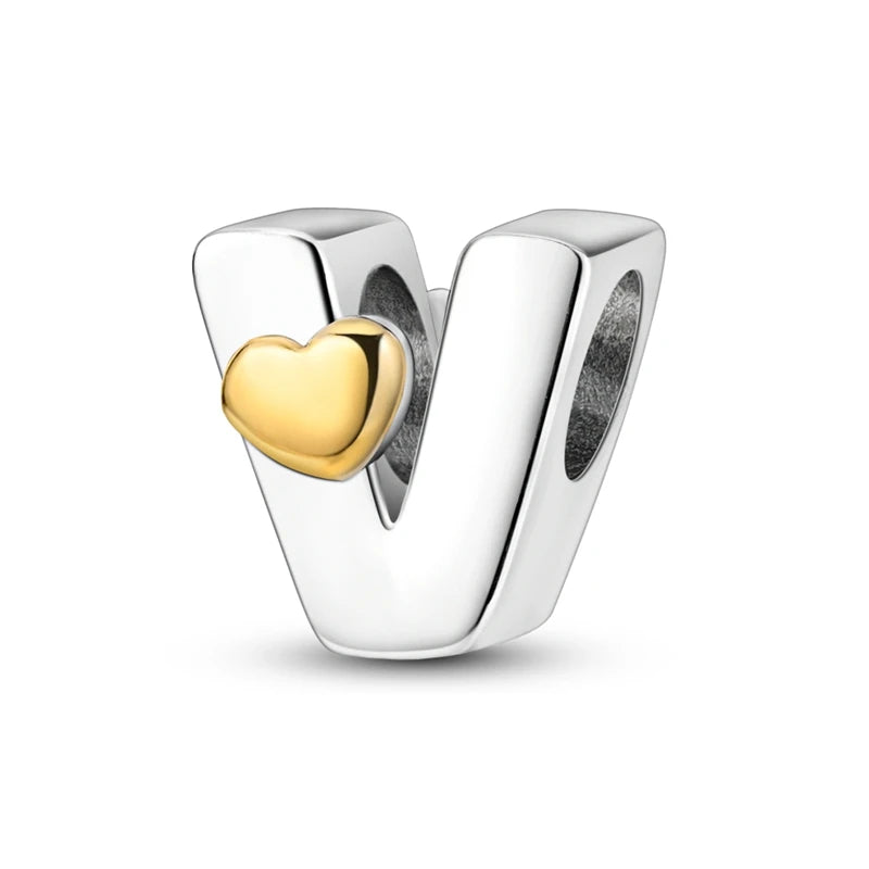 Fit Original 925 Sterling Silver Letter Charms Beads A-Z Golden Love Alphabet Charms For Women Fine DIY Birthday Jewelry Gifts