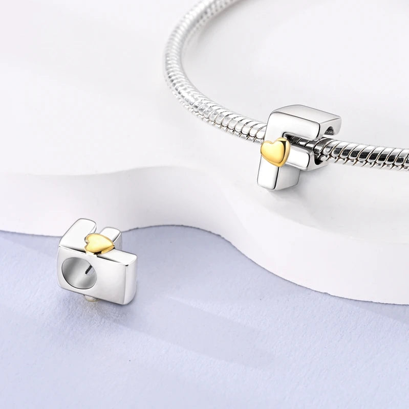 Fit Original 925 Sterling Silver Letter Charms Beads A-Z Golden Love Alphabet Charms For Women Fine DIY Birthday Jewelry Gifts