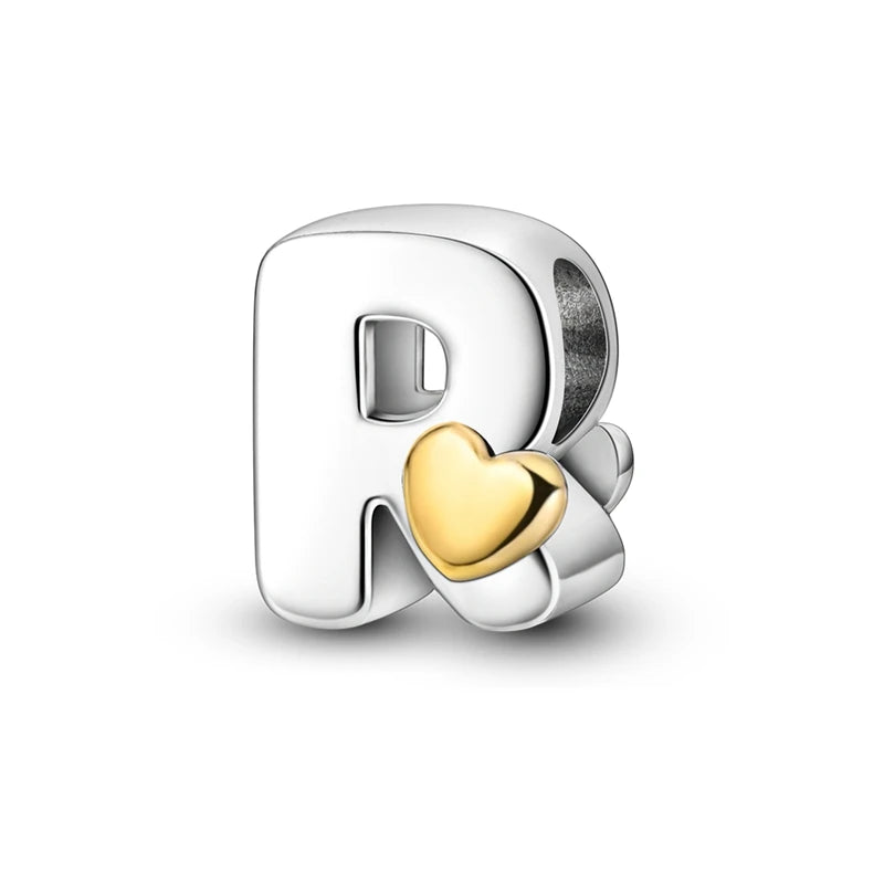 Fit Original 925 Sterling Silver Letter Charms Beads A-Z Golden Love Alphabet Charms For Women Fine DIY Birthday Jewelry Gifts