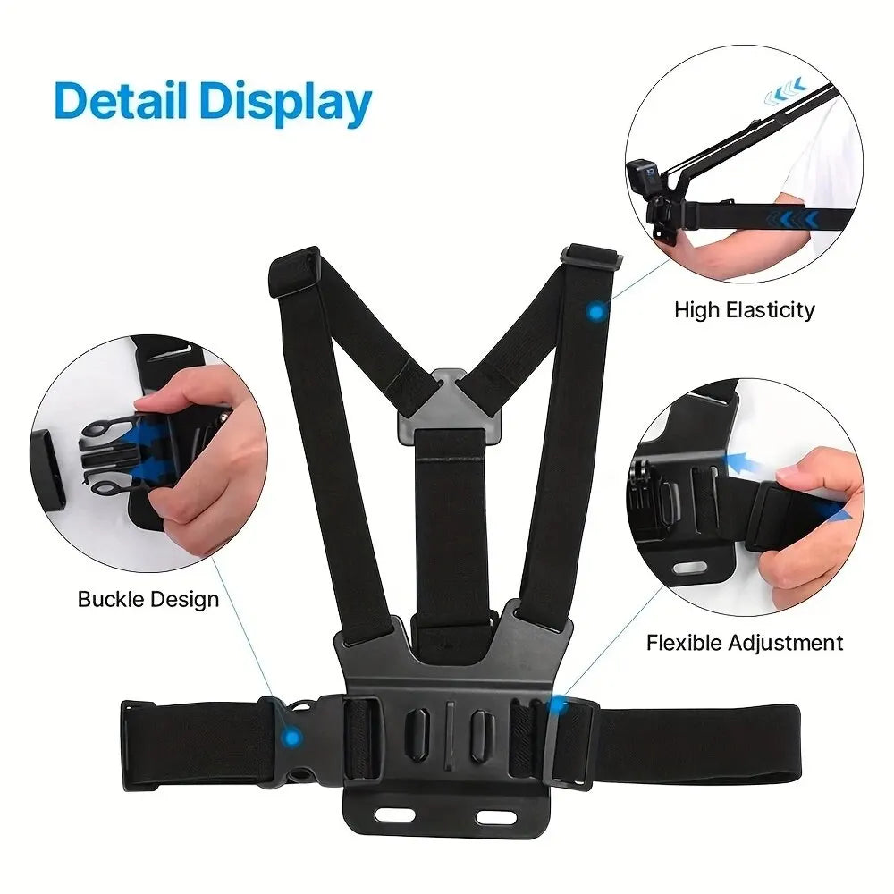 All-in-One Action Camera Accessories Kit Head Strap Chest Strap Mount Adjustable for GoPro Hero Phone Osmo SJCAM AKASO insta360