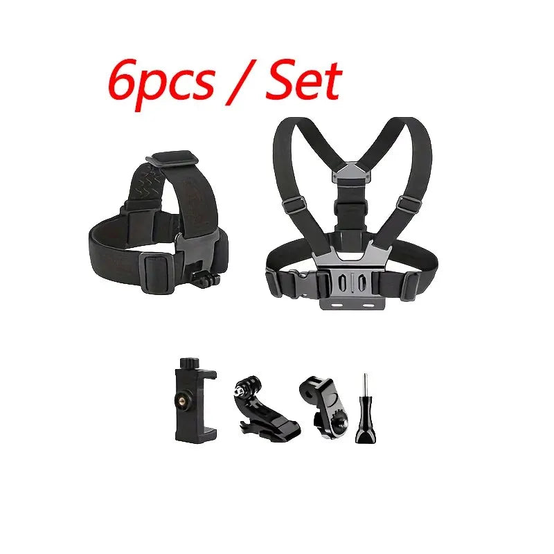 All-in-One Action Camera Accessories Kit Head Strap Chest Strap Mount Adjustable for GoPro Hero Phone Osmo SJCAM AKASO insta360