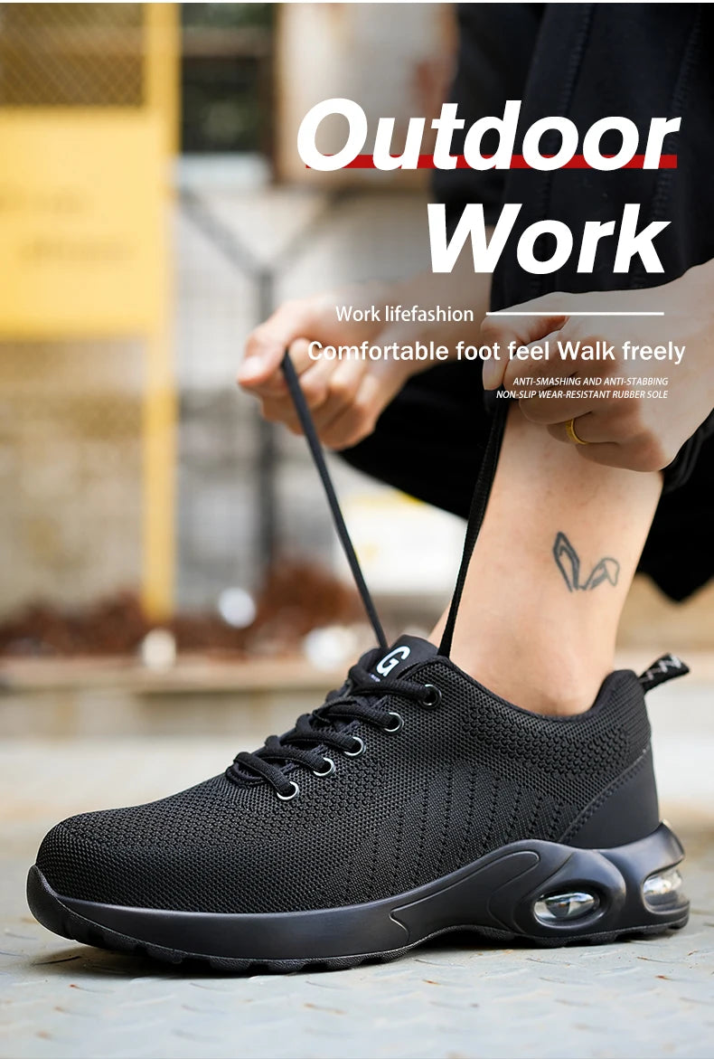 New Men Safety Shoes Anti-smash Anti-puncture Work Shoes Mesh Breathable Lightweight Work Sneakers Indestructible Slip-resistant