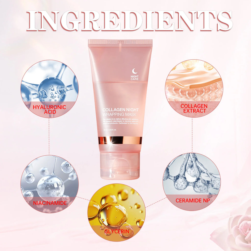 Lakerain Collagen Night Wrapping Mask Elasticity Hydration Care Reduces Sagging & Dullness Hydrolyzed Collagen For Glowing Skin