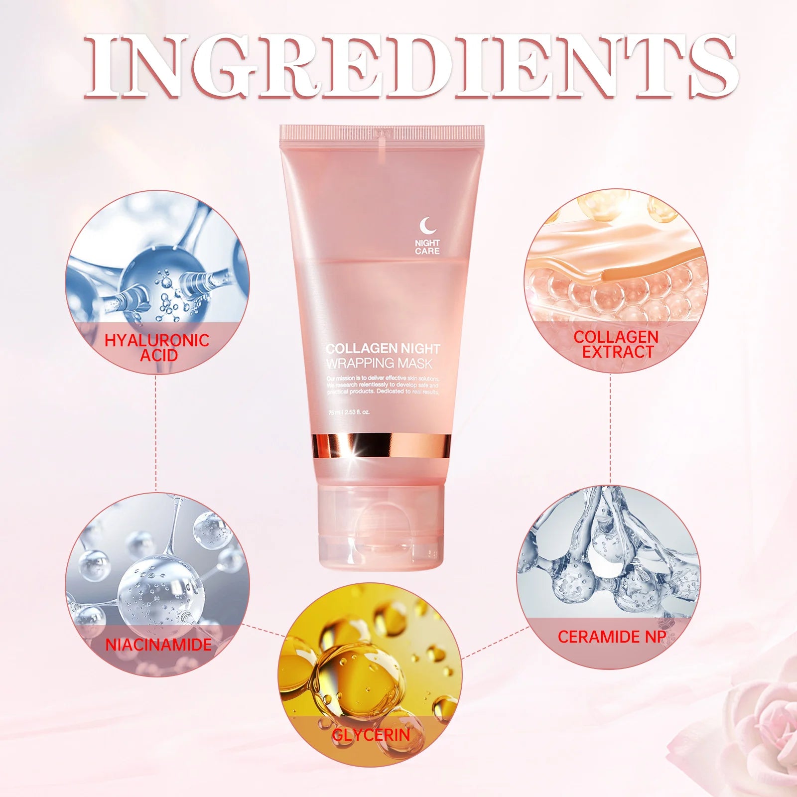 Lakerain Collagen Night Wrapping Mask Elasticity Hydration Care Reduces Sagging & Dullness Hydrolyzed Collagen For Glowing Skin