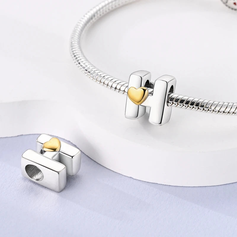 Fit Original 925 Sterling Silver Letter Charms Beads A-Z Golden Love Alphabet Charms For Women Fine DIY Birthday Jewelry Gifts