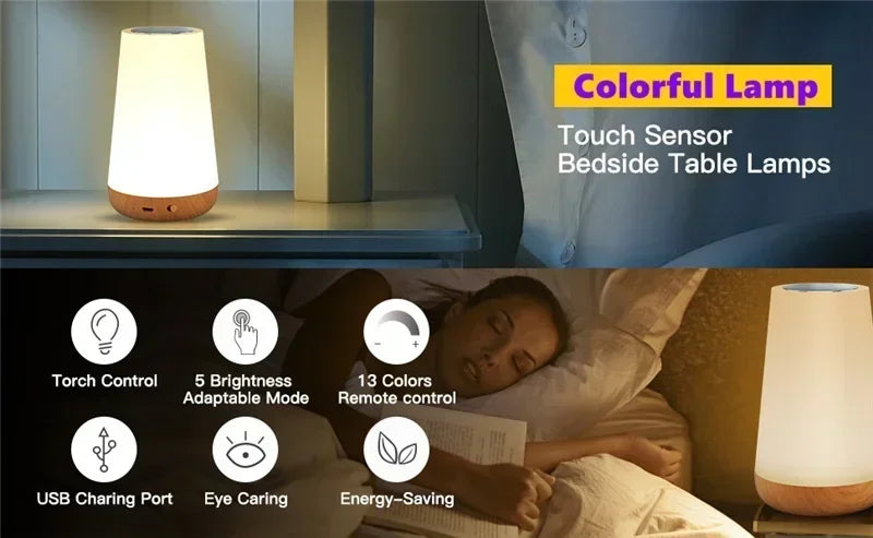 Light RGB 13 Color Changing Night  Remote Control Touch Dimmable Lamp Portable Table Bedside Lamps USB Rechargeable Night Lamp