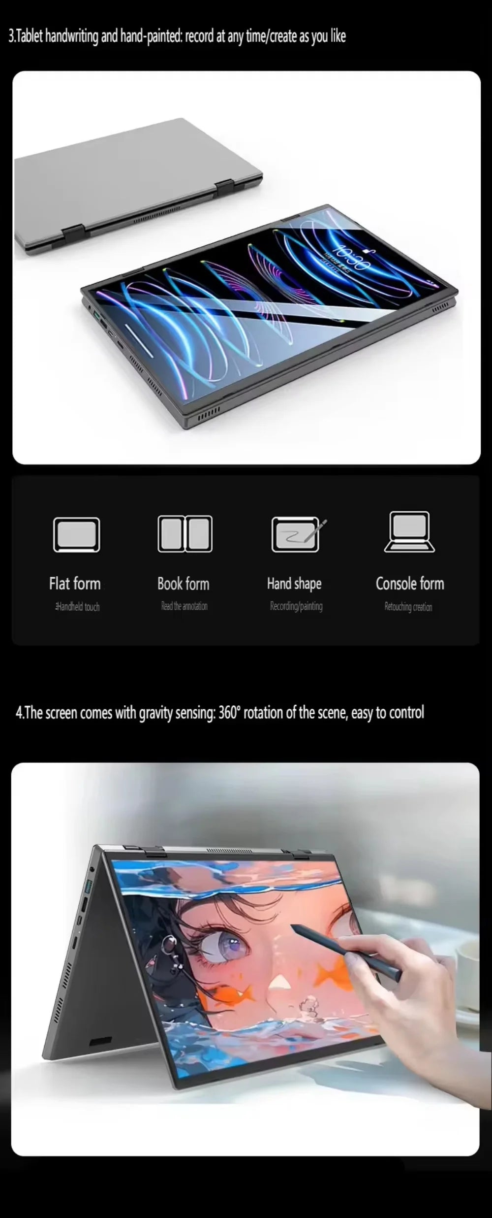 Intel N100 CPU Dual Screen Laptop 14"+14 " 2K Touch Screen Notebook 32GB 360 Degree Flip Metal Case 2 in 1 Laptop Computer