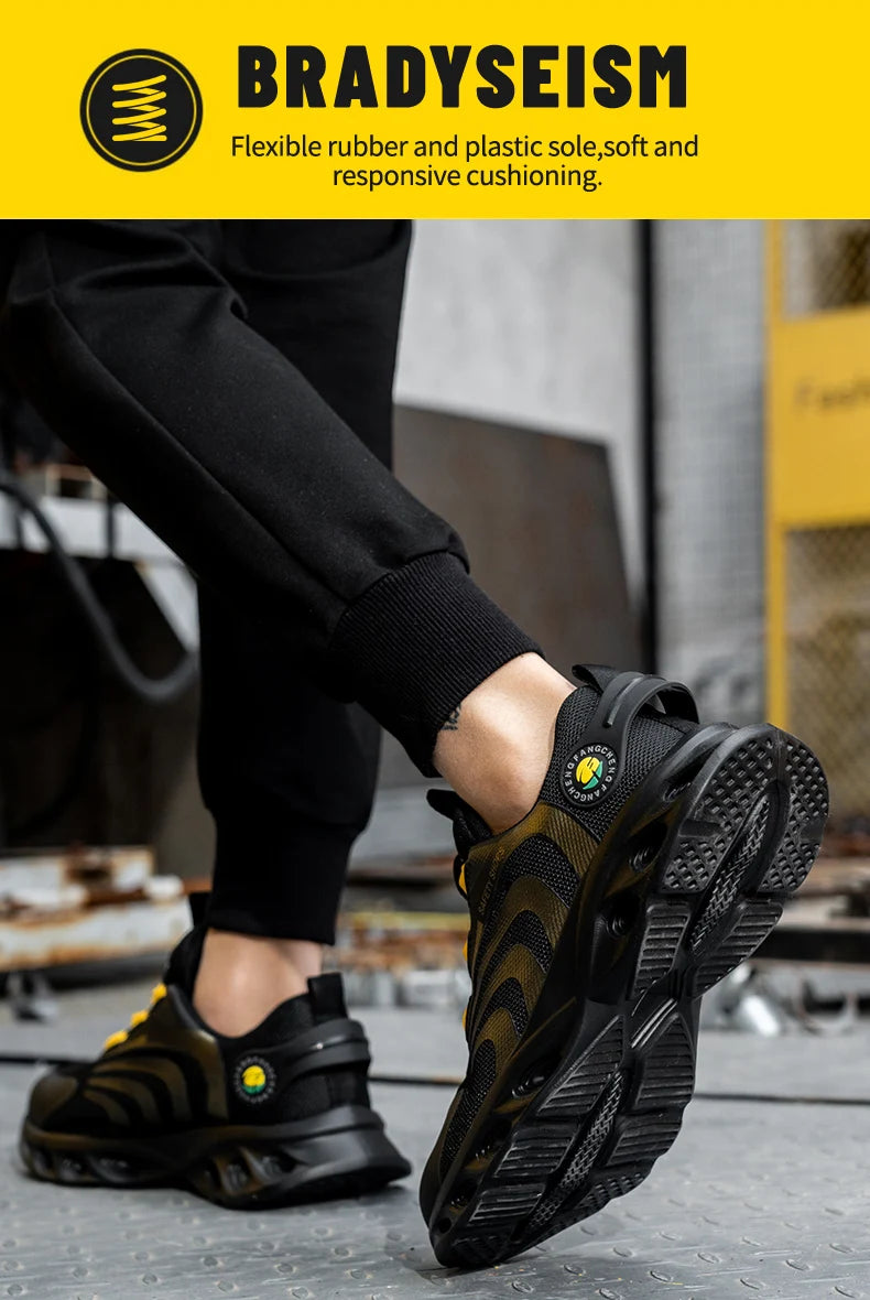 Rotary Buckle Work Sneakers Protective Shoes Lightweight Safety Shoes Puncture-Proof Anti-smash Steel Toe Shoes Work Footwear