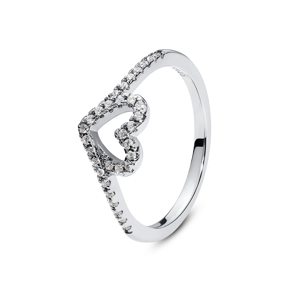 Original 925 Sterling Silver Rings For Women Love Heart Crown Wishbone Engagement Wedding Ring Rose Gold Luxury Jewelry Gift