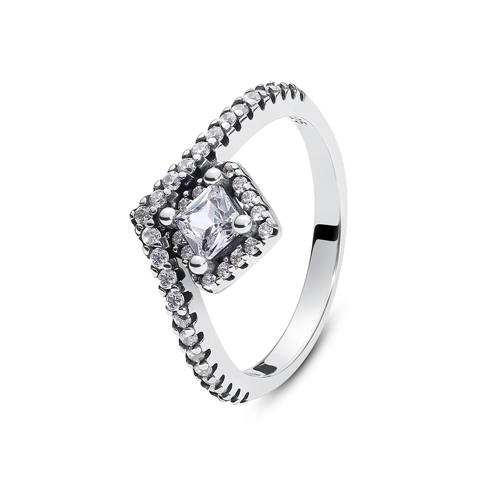 Original 925 Sterling Silver Rings For Women Love Heart Crown Wishbone Engagement Wedding Ring Rose Gold Luxury Jewelry Gift